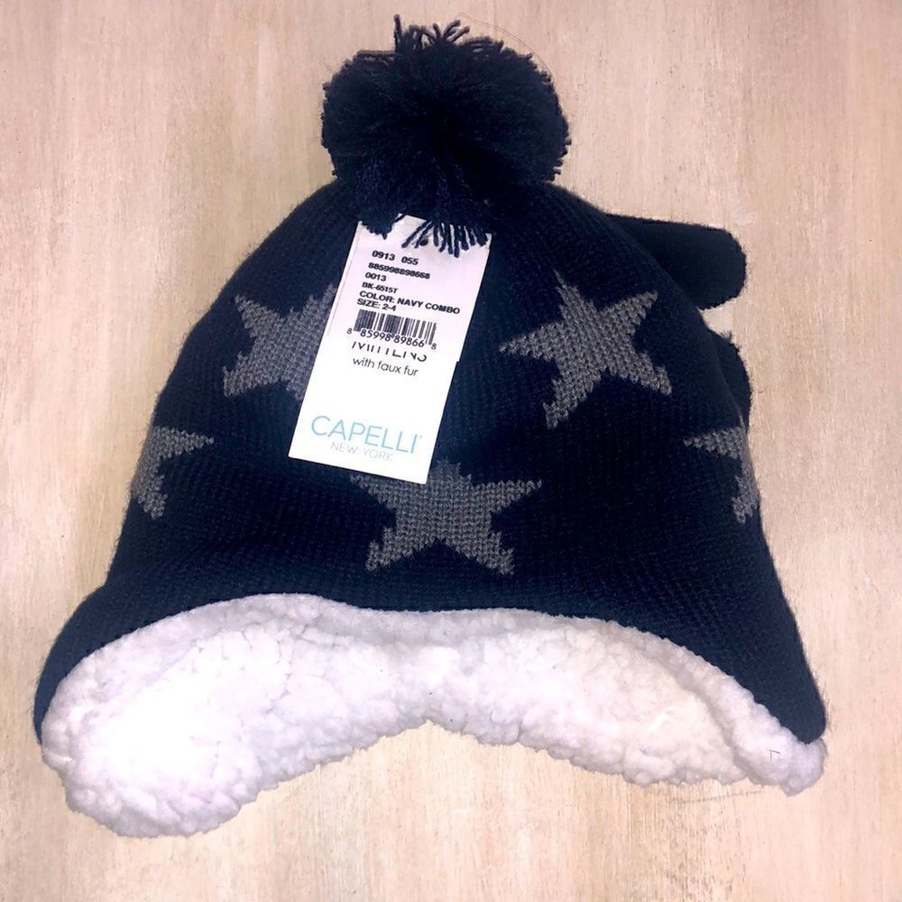 NWT Kids winter cold weather hat and mittens set navy blue